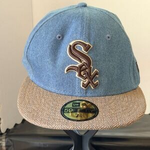 NEW ERA 59 FIFTY CHICAGO WHITE SOX BLUE DENIM BROWN TWEED FITTED HAT SZ 7 1/4